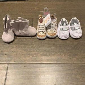 Lot of 3 Pairs Newborn Girls Shoes